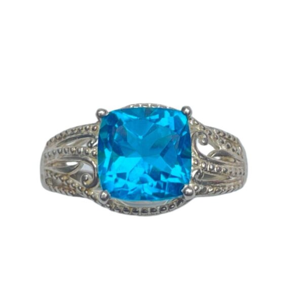 Vintage Blue Topaz Sterling Silver Ring - Size 6.25 - Picture 1 of 2